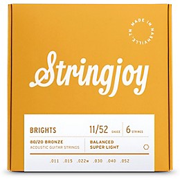 Stringjoy Brights 80/20 Bronze Acoustic Guitar Strings 11 - 52