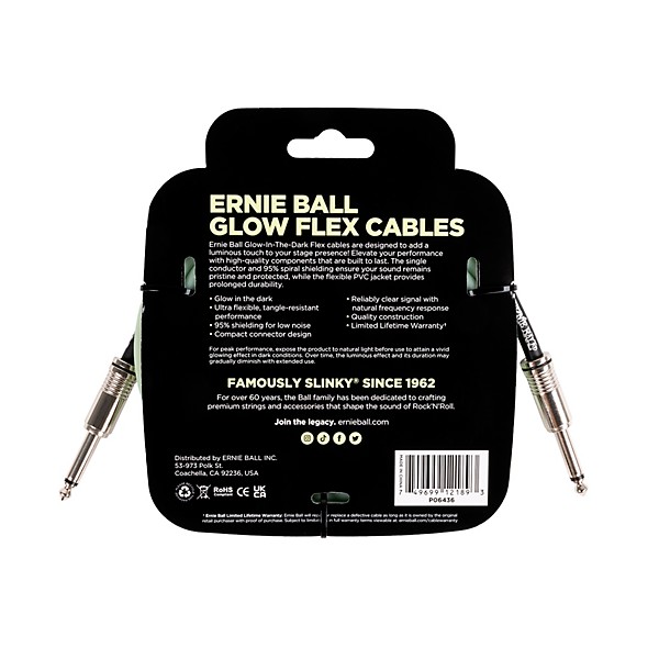 Ernie Ball Flex Glow Instrument Cable Straight/Straight 10 ft.