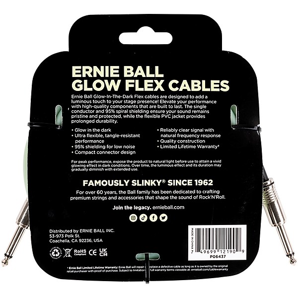 Ernie Ball Flex Glow Instrument Cable Straight/Straight 20 ft.