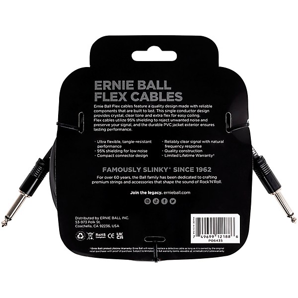 Ernie Ball Flex Instrument Cable Straight/Straight 20 ft. Black