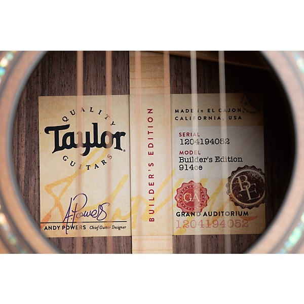 Taylor 914ce Builder's Edition Grand Auditorium Acoustic-Electric Guitar Wild Honey Burst