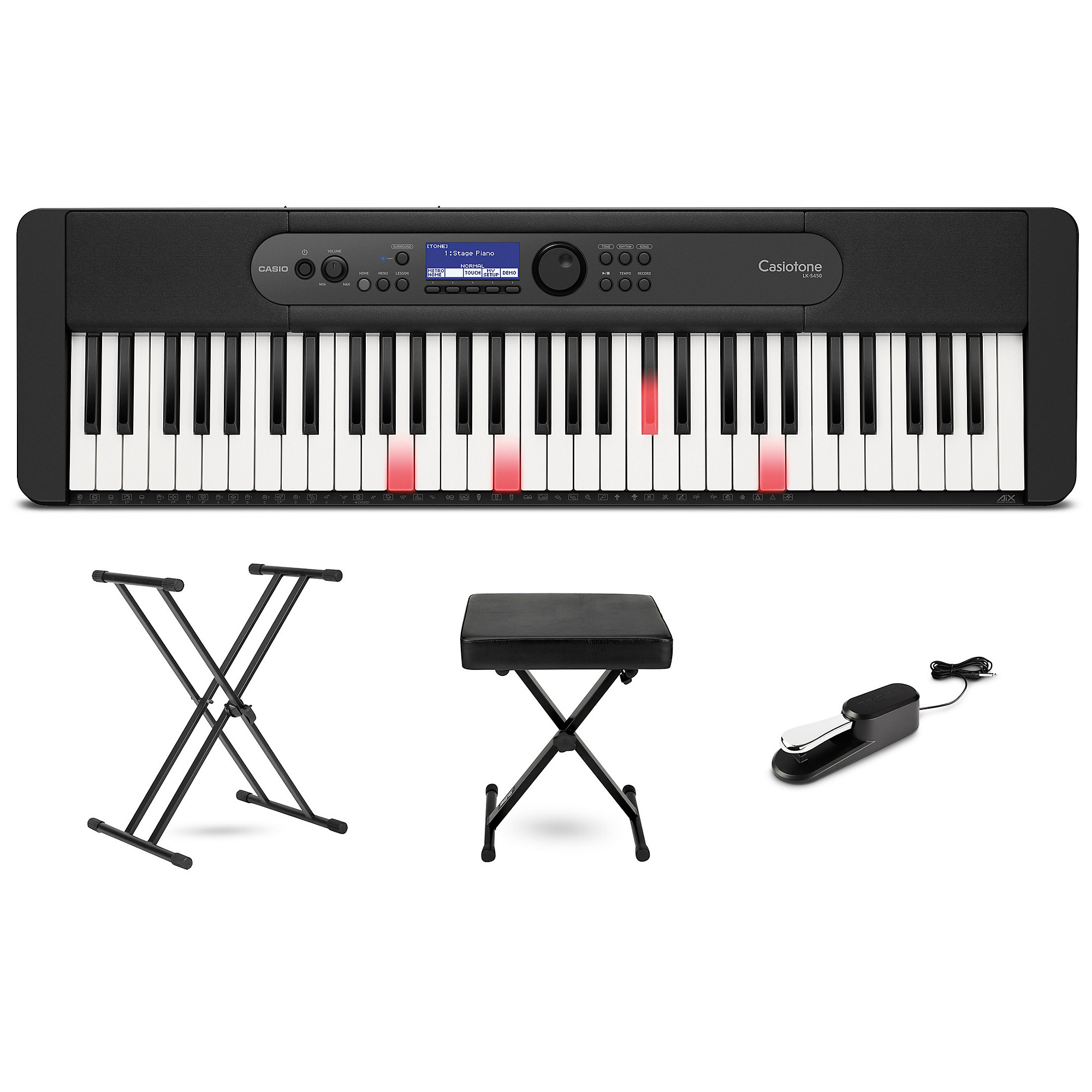 Casio Casiotone LK-S450 61-Key Portable Keyboard Essentials Bundle
