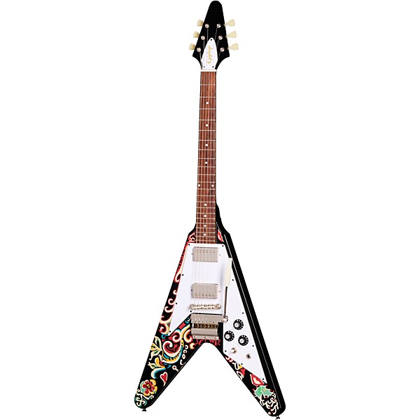 Epiphone Jimi Hendrix "Love Drops" Flying V Electric Guitar Ebony w/Artwork