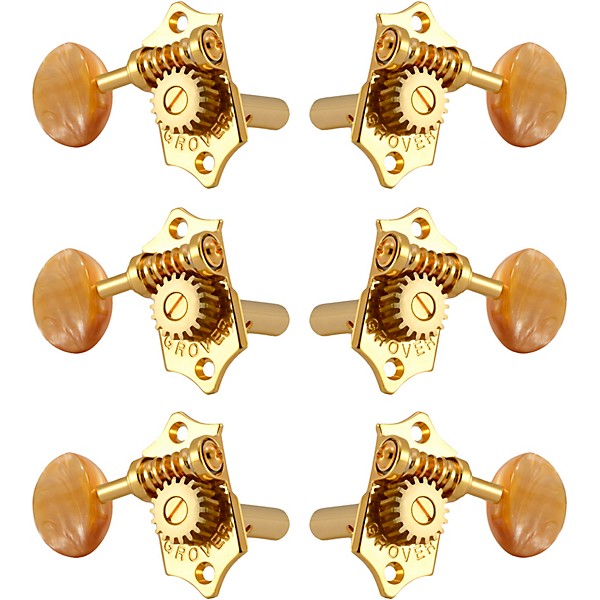 GROVER Sta-Tite With 18:1 Gear Ratio 97-18 Series Amber Acryllic Button Tuning Machines Gold