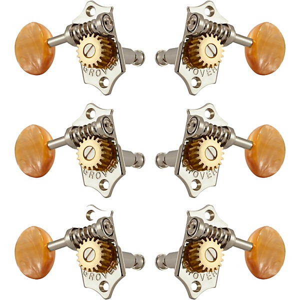 GROVER Sta-Tite With 18:1 Gear Ratio 97-18 Series Amber Acryllic Button Tuning Machines Nickel