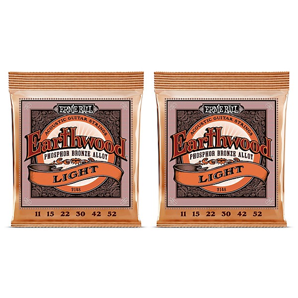 Ernie Ball 2148 Earthwood Phosphor Bronze Light Acoustic Guitar Strings 2-Pack