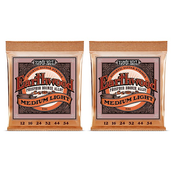 Ernie Ball 2146 Earthwood Phosphor Bronze Medium-Light Acoustic Guitar Strings 2-Pack