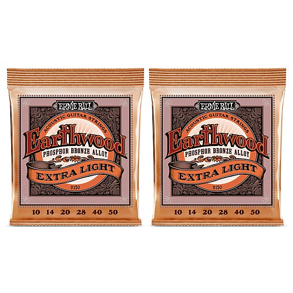 Ernie Ball 2150 Earthwood Phosphor Bronze Extra Light Acoustic Guitar Strings 2-Pack