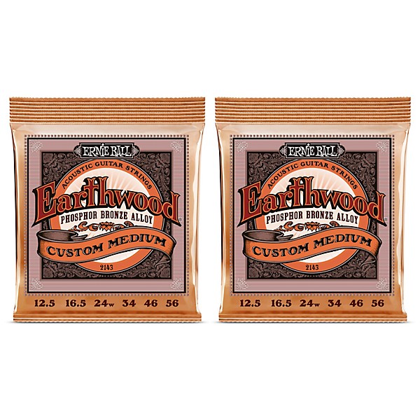 Ernie Ball 2143 Earthwood Phosphor Bronze Custom Medium Acoustic Strings 2-Pack