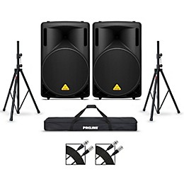 Behringer B215D 15" Powered Speaker Pair With Stands and Cables