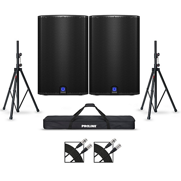 Turbosound iQ15 15" Powered Speaker Pair With Stands and Cables