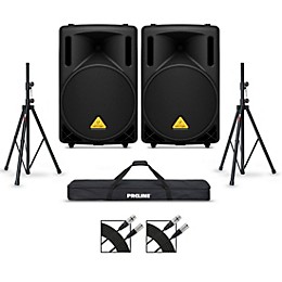 Behringer B212D 12" Powered Speaker Pair With Stands and Cables