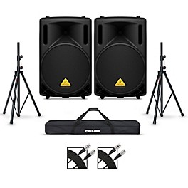 Behringer B212D 12" Powered Speaker Pair With Stands and Cables