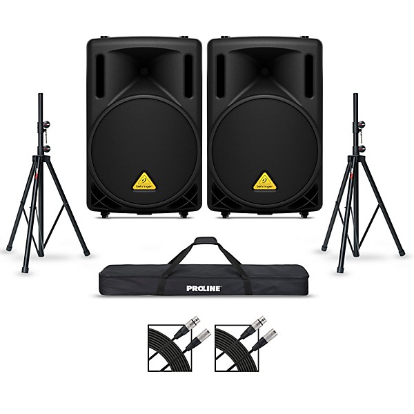 Behringer B212D 12" Powered Speaker Pair With Stands and Cables