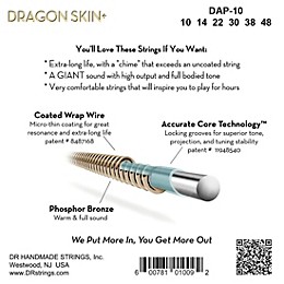 DR Strings Dragon Skin+ Coated Accurate Core Technology 6-String Phosphor Bronze Acoustic Guitar Strings 10 - 48