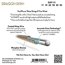DR Strings Dragon Skin+ Coated Accurate Core Technology 6-String Phosphor Bronze Acoustic Guitar Strings 11 - 50