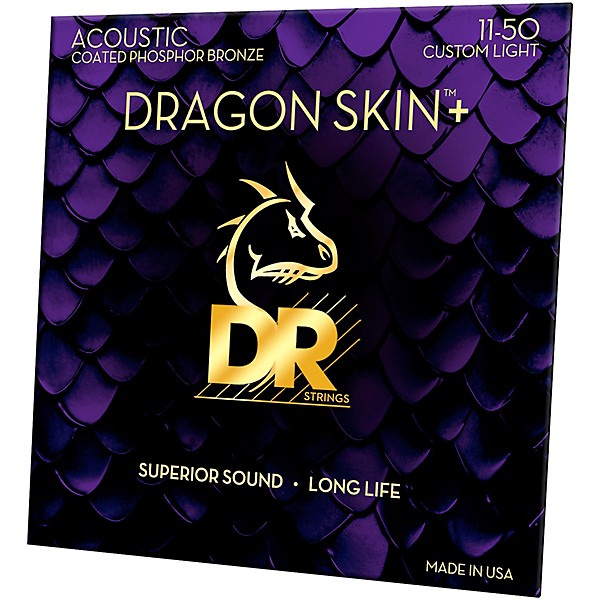 DR Strings Dragon Skin+ Coated Accurate Core Technology 6-String Phosphor Bronze Acoustic Guitar Strings 11 - 50