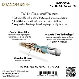 DR Strings Dragon Skin+ Coated Accurate Core Technology 6-String Phosphor Bronze Acoustic Guitar Strings 12 - 56