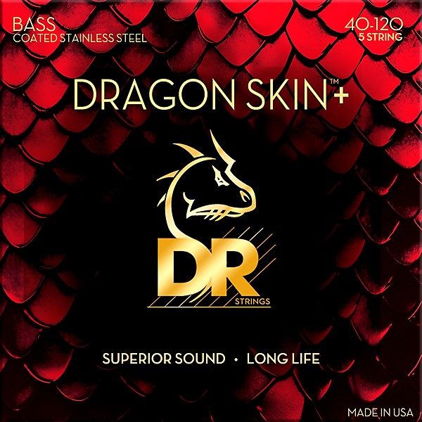 DR Strings Dragon Skin+ Coated Accurate Core Technology 5-String Stainless Steel Bass Strings 40 - 120