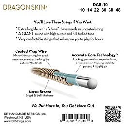 DR Strings Dragon Skin+ Coated Accurate Core Technology 6-String 80/20 Acoustic Guitar Strings 10 - 48