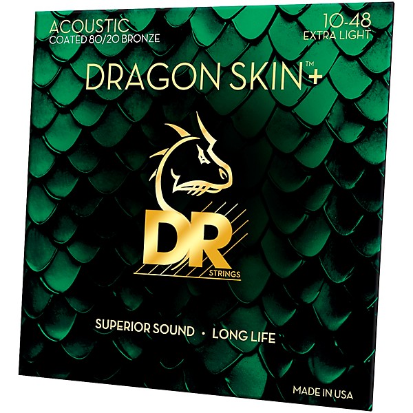 DR Strings Dragon Skin+ Coated Accurate Core Technology 6-String 80/20 Acoustic Guitar Strings 10 - 48