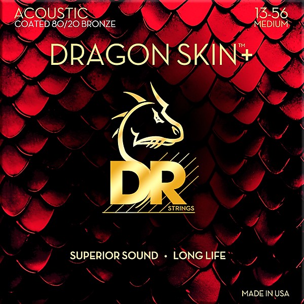 DR Strings Dragon Skin+ Coated Accurate Core Technology 6-String 80/20 Acoustic Guitar Strings 13 - 56