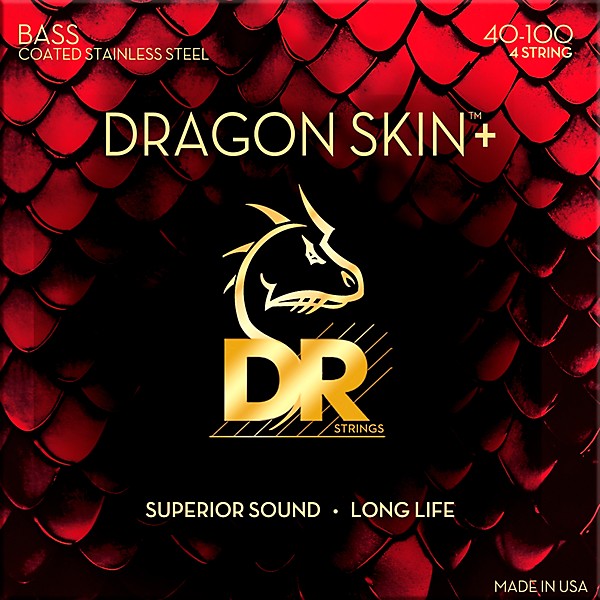 DR Strings Dragon Skin+ Coated Accurate Core Technology 4-String Stainless Steel Bass Strings 40 - 100
