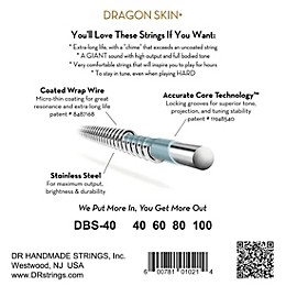 DR Strings Dragon Skin+ Coated Accurate Core Technology 4-String Stainless Steel Bass Strings 40 - 100