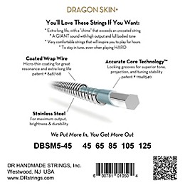 DR Strings Dragon Skin+ Coated Accurate Core Technology 5-String Multi-Scale Stainless Steel Bass Strings 45 - 125