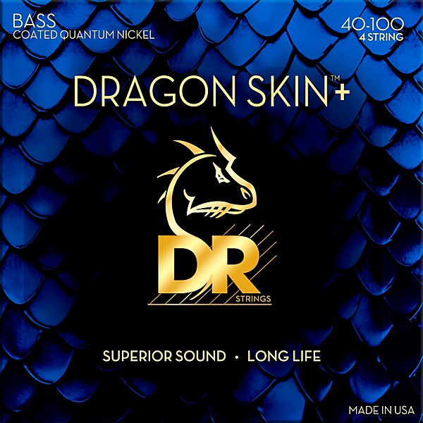 DR Strings Dragon Skin+ Coated Accurate Core Technology 4-String Quantum Nickel Bass Strings 40 - 100