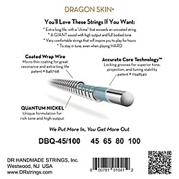 DR Strings Dragon Skin+ Coated Accurate Core Technology 4-String Quantum Nickel Bass Strings 45 - 100