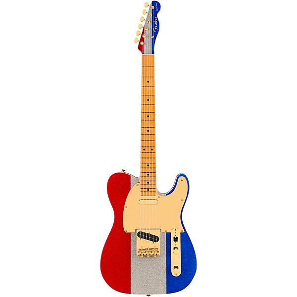 Fender Buck Owens Telecaster Electric Guitar Red, Silver and Blue Sparkle