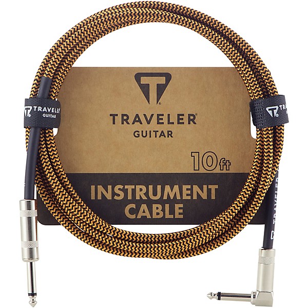Traveler Guitar Traveler Guitar Braided Straight to Angle Instrument Cable 10 ft. Black/Rust