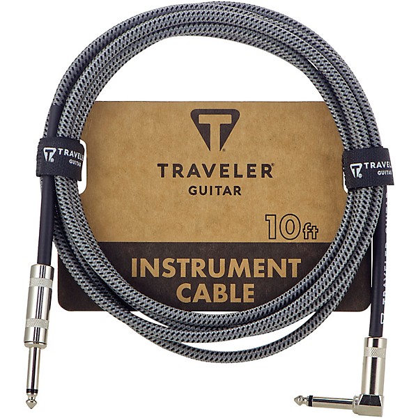 Traveler Guitar Traveler Guitar Braided Straight to Angle Instrument Cable 10 ft. Silver