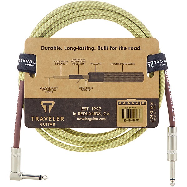 Traveler Guitar Traveler Guitar Braided Straight to Angle Instrument Cable 10 ft. Tweed