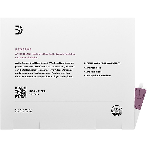 D'Addario Woodwinds Organic Reserve Classic Bb Clarinet Reeds 3 25 Pack