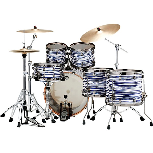 TAMA Starclassic Walnut/Birch 5-Piece Shell Pack With 22" Bass Drum and Black Nickel Shell Hardware Blue & White Oyster