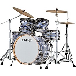 TAMA Starclassic Walnut/Birch 5-Piece Shell Pack With 22" Bass Drum and Black Nickel Shell Hardware Blue & White Oyster