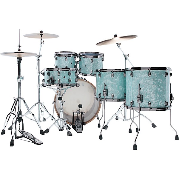 TAMA Starclassic Walnut/Birch 5-Piece Shell Pack With 22" Bass Drum and Black Nickel Shell Hardware Ice Blue Pearl