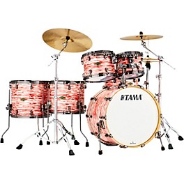 TAM... TAMA Starclassic Walnut/Birch 5-Piece Shell Pack With 22" Bass Drum and Black Nickel Shell Hardware Red & White Oyster