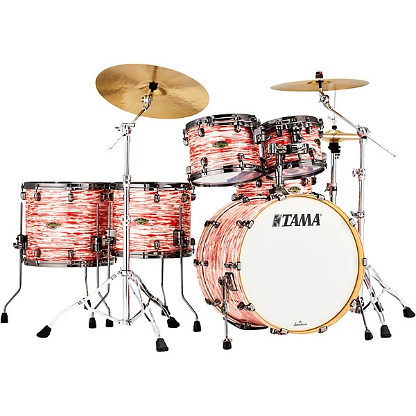 TAMA Starclassic Walnut/Birch 5-Piece Shell Pack With 22" Bass Drum and Black Nickel Shell Hardware Red & White Oyster