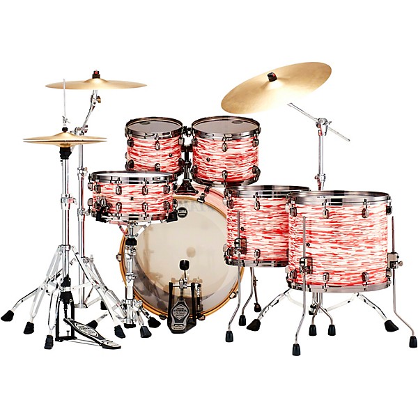 TAMA Starclassic Walnut/Birch 5-Piece Shell Pack With 22" Bass Drum and Black Nickel Shell Hardware Red & White Oyster