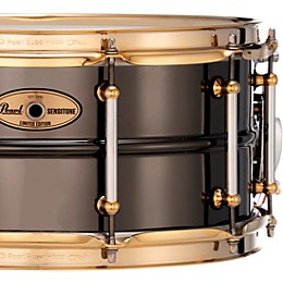 Pearl Sensitone Limited-Edition Nickel-Plated Black Brass Snare Drum With Gold-Plated SuperHoop II Triple-Flanged Hoops 14 x 6.5 in.