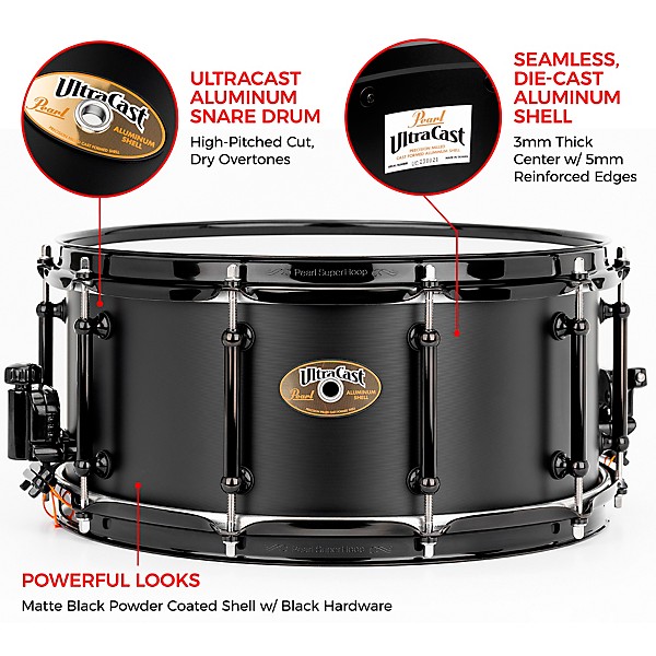 Pearl Pearl Ultracast 5/3/5mm Cast Aluminum Snare Drum 14 x 6.5 in. Black