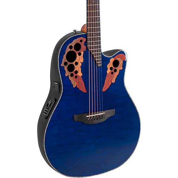 Ovation CE44P Celebrity Series Elite Plus Mid-Depth Acoustic-Electric Guitar Blue Transparent Quilt