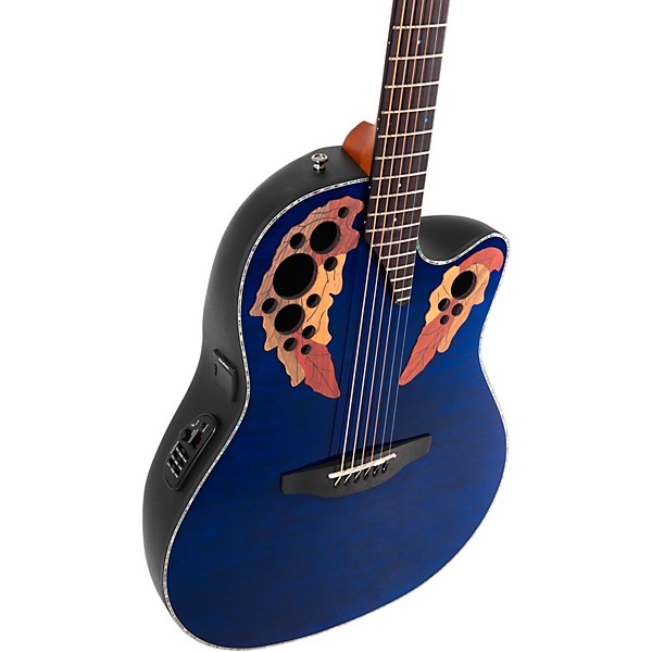 Ovation CE44P Celebrity Series Elite Plus Mid-Depth Acoustic-Electric Guitar Blue Transparent Quilt