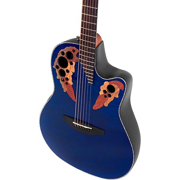 Ovation CE44P Celebrity Series Elite Plus Mid-Depth Acoustic-Electric Guitar Blue Transparent Quilt