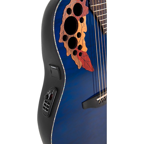 Ovation CE44P Celebrity Series Elite Plus Mid-Depth Acoustic-Electric Guitar Blue Transparent Quilt