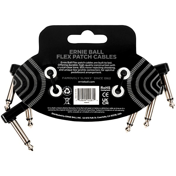 Ernie Ball Flex Patch Cable - 3 Pack 3 in. Black