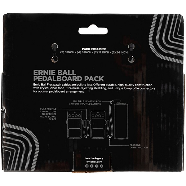 Ernie Ball Flex Patch Cables Pedalboard Multi-Pack Black